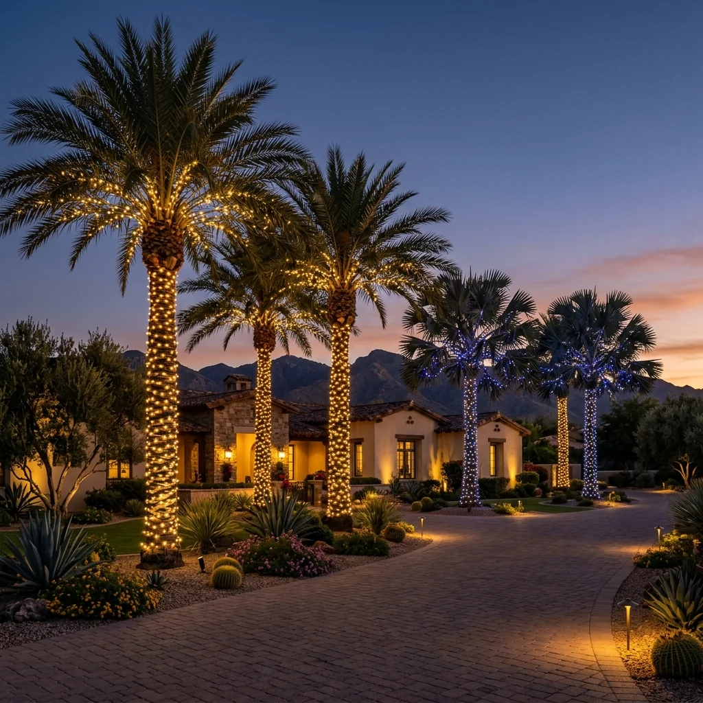 Seasonal Palm Tree Lighting Themes for Arizona Homes
